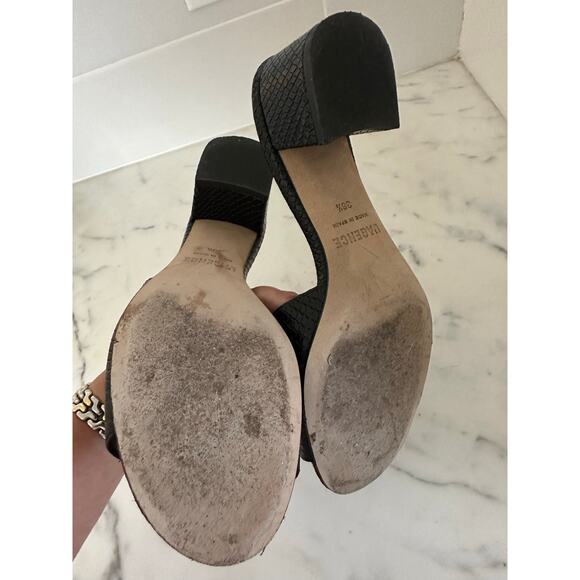 L’agence Black Embossed Leather Open Toe Block Heel Slip On Sandals - Picture 10 of 10